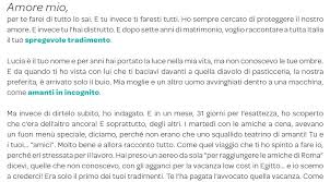 Marito racconta tradimento della moglie su quotidiano